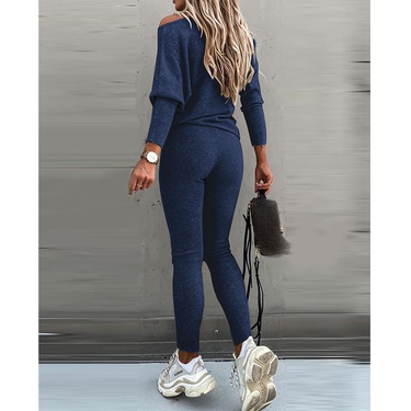 solid color lace-up long sleeve trousers sports suit—8