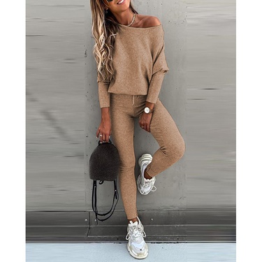 solid color lace-up long sleeve trousers sports suit—7