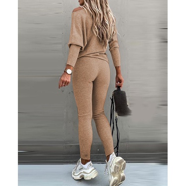 solid color lace-up long sleeve trousers sports suit—6