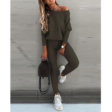 solid color lace-up long sleeve trousers sports suit—5