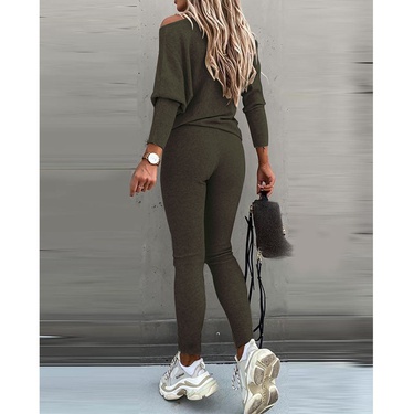 solid color lace-up long sleeve trousers sports suit—4