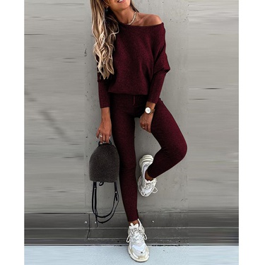 solid color lace-up long sleeve trousers sports suit—3