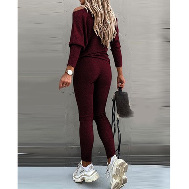 solid color lace-up long sleeve trousers sports suit—2