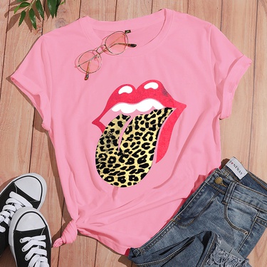 leopard print lip print short-sleeved T-shirt—4