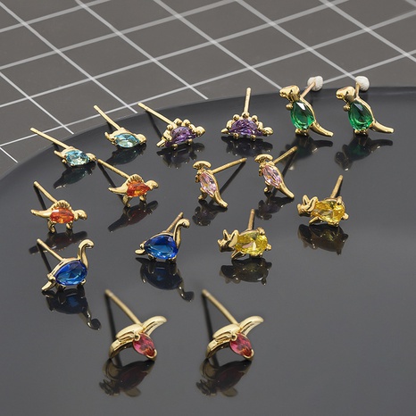 Nihaojewelry cartoon small dinosaur inlaid zircon animal earrings wholesale jewelry's discount tags