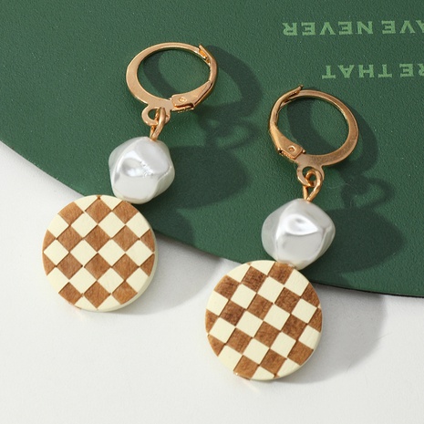 Nihaojewelry wholesale jewelry retro trend geometric round square plaid earrings's discount tags