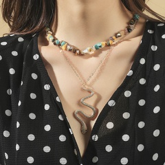 wholesale bohemian natural gravel snake-shape pendant multilayer necklace nihaojewelry