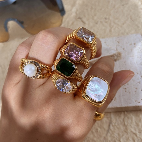 Nihaojewelry wholesale jewelry fashion trend geometric zircon stainless steel ring  NHJIE380760's discount tags