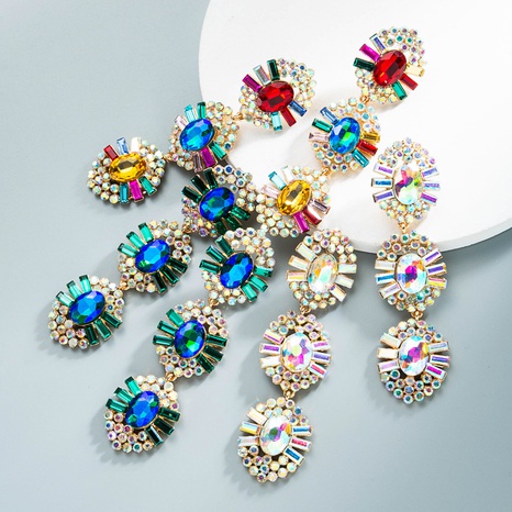 wholesale jewelry geometric alloy diamond rhinestone long earrings Nihaojewelry's discount tags