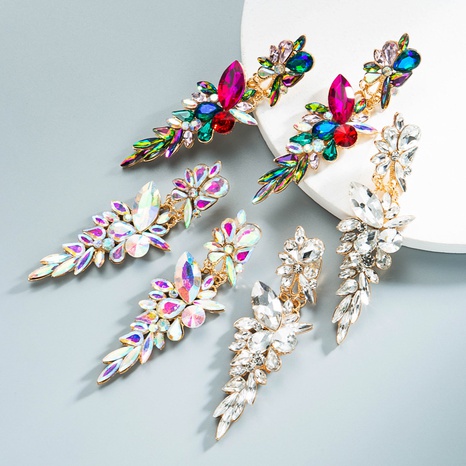 wholesale jewelry alloy diamond glass diamond flower long earrings Nihaojewelry's discount tags