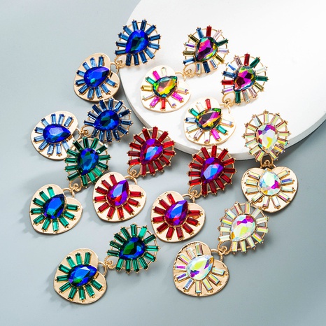 wholesale jewelry water drop heart-shaped alloy inlaid glass diamond earrings Nihaojewelry's discount tags