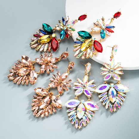 wholesale jewelry multi-layer willow leaf-shaped diamond-studded geometric flower earrings Nihaojewelry's discount tags