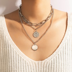 wholesale simple thick chain portrait disc pendant multi-layer necklace nihaojewelry