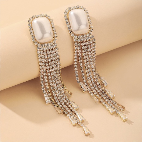 wholesale jewelry rhinestone zircon pearl long tassel earrings Nihaojewelry's discount tags