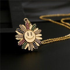 wholesale fashion colorful sunflower smiley pendant copper micro-inlaid zircon necklace nihaojewelry