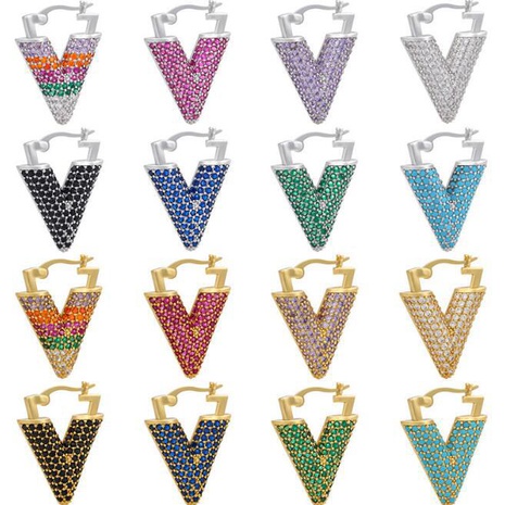 Nihaojewelry wholesale jewelry colored micro-inlaid zircon inverted triangle copper earrings's discount tags