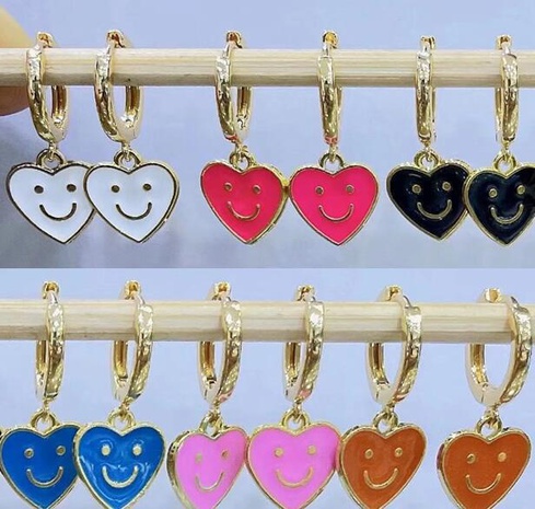 Nihaojewelry wholesale jewelry heart-shaped smiley face color dripping copper earrings's discount tags