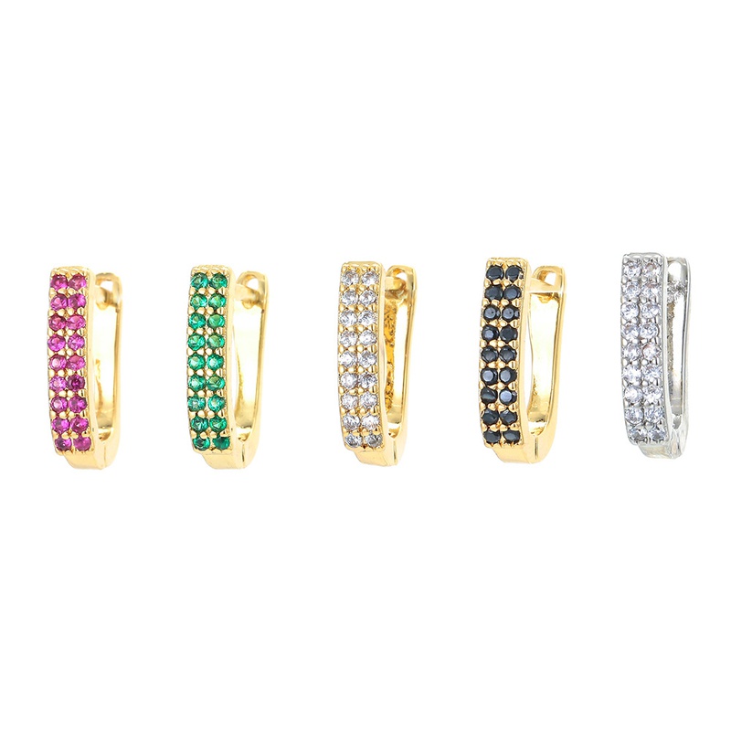 Nihaojewelry bijoux en gros boucles d39oreilles gomtriques  deux ranges de zircons de couleur microincruste