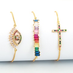 Nihaojewelry Wholesale Jewelry Fashion Color Square Zirconium Devil's Eye Cross Bracelet