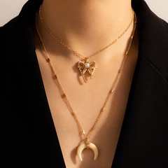 Nihaojewelry bijoux en gros simple perle couture papillon croissant de lune collier multicouche