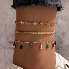 Nihaojewelry wholesale jewelry new bohemian colorful water drop tassel multilayer anklet