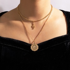 Nihaojewelry bijoux en gros doré portrait rond note de musique pendentif double couche collier