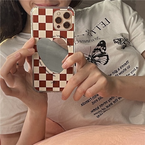 Wholesale Accessories Heart Mirror Checkerboard Plaid Phone Case Nihaojewelry's discount tags