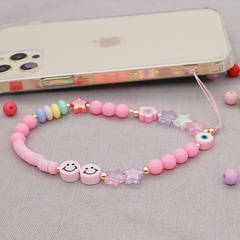 Nihaojewelry wholesale accessories acrylic pink round bead smiley face soft ceramic phone chain
