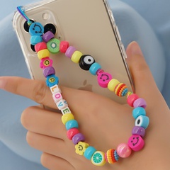 Nihaojewelry wholesale accessories yellow soft pottery smiley acrylic color beads mobile phone strap