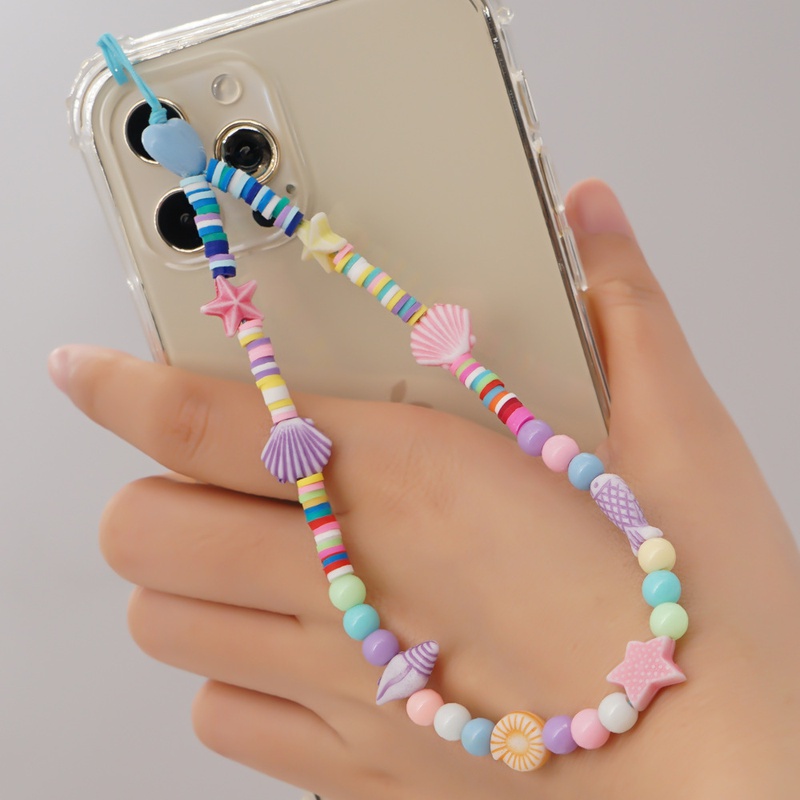 Nihaojewelry wholesale accessories shell starfish mixed color soft pottery mobile phone rope