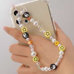 Nihaojewelry wholesale accessories white imitation pearl soft pottery yellow smiley face mobile phone rope