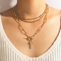 Nihaojewelry wholesale jewelry new double-layer chain key pendant gold alloy necklace