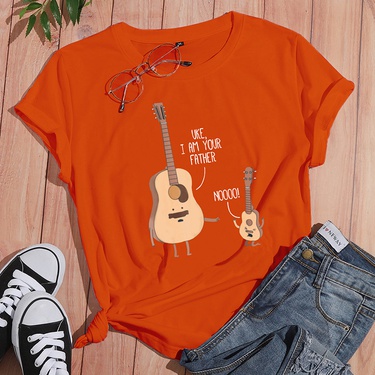 guitar English print casual short-sleeved T-shirt—1