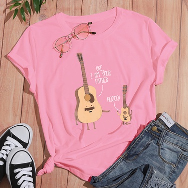 guitar English print casual short-sleeved T-shirt—2