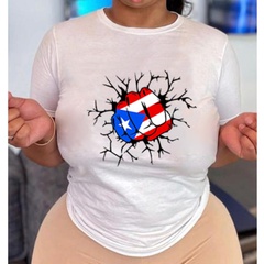 T-shirt à manches courtes décontracté imprimé poing coloré créatif pour femmes
