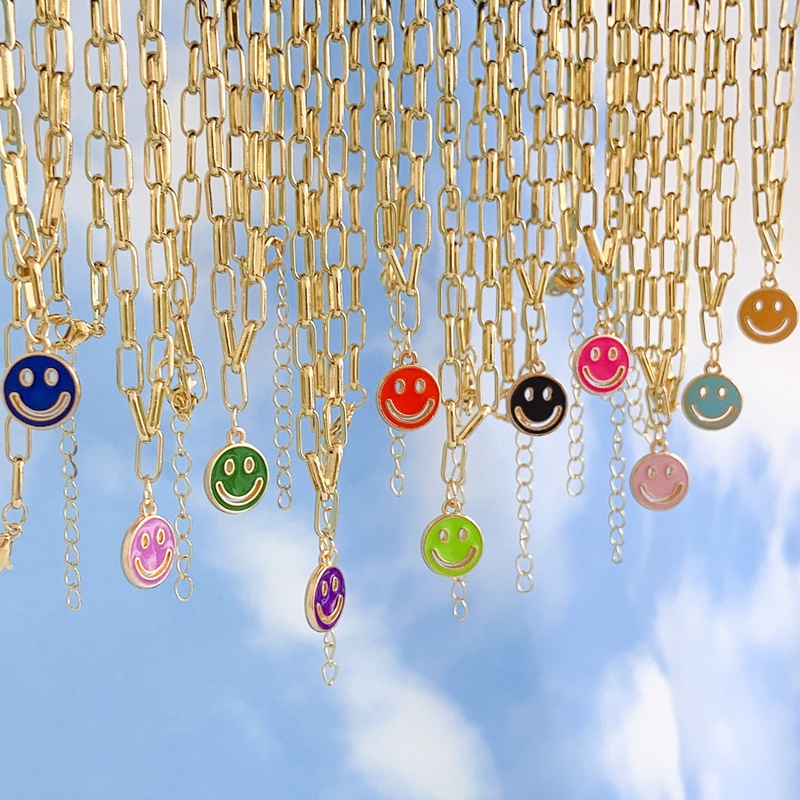 wholesale new dripping smiley face pendent alloy necklace Nihaojewelry