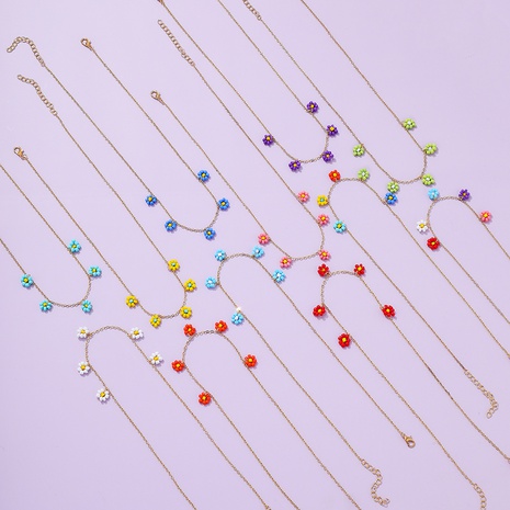 retro creative single layer miyuki beads flower stitching necklace wholesale nihaojewelry's discount tags