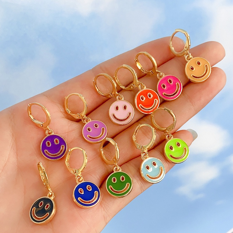 Europe and America Cross Border New Personalized Creative Smiley Face Earrings Fashion Hollowedout DoubleSided Multicolor Smiley Face Ear Clip Accessories Jewelry