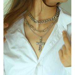 wholesale punk thick chain cross pendant multilayer necklace Nihaojewelry