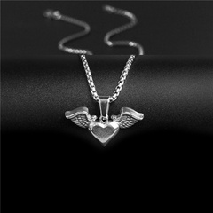 Korea retro angel heart wings stainless steel necklace wholesale nihaojewelry