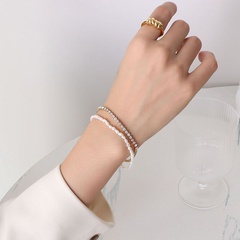 fashion double-layer titanium steel chain pearl zircon bracelet wholesale nihaojewelry