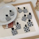 retro black white checkerboard heart square acrylic earrings wholesale nihaojewelrypicture13