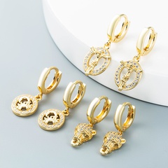 wholesale hollow leopard head Jesus moon gold-plated copper earrings Nihaojewelry