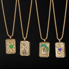 creative geometric Tarot card pattern oil dripping copper necklace wholesale nihaojewelry