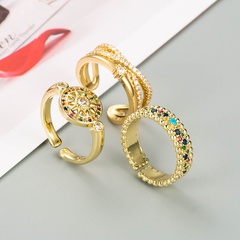 anillo de cobre abierto geométrico de circón de color con incrustaciones de color retro al por mayor nihaojewelry