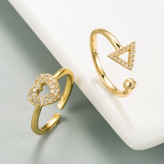 creative triangle heart copper inlaid zircon adjustable open ring wholesale nihaojewelry