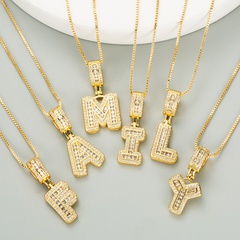 fashion punk 26 English alphabet zircon copper necklace wholesale nihaojewelry