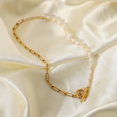 Collar de acero inoxidable de perlas naturales con hebilla simple de 18K OT al por mayor Nihaojewelry