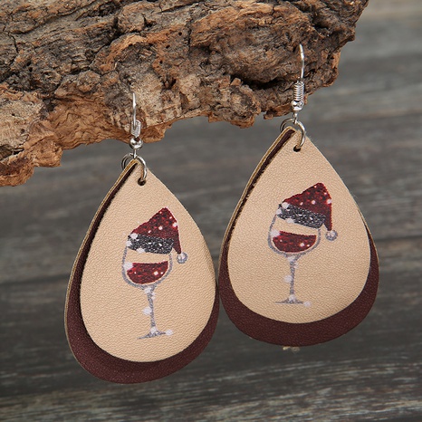 wholesale Boucles d'oreilles en cuir de vin rouge série Noël Nihaojewelry's discount tags