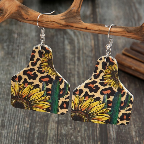wholesale leopard print sunflower cactus geometric leather earrings Nihaojewelry's discount tags